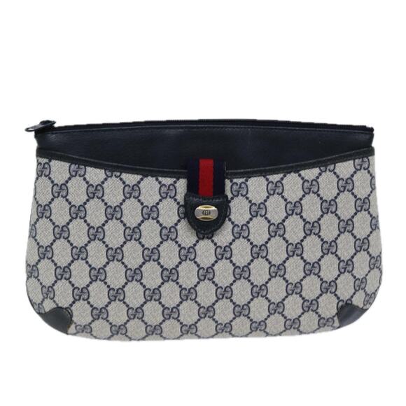 GUCCI GG Supreme Sherry Line Shoulder Bag Pvc Navy Red 39 02 026 - Picture 2 of 16